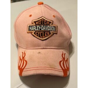 Harley Davidson Pink Flames Grunge Baseball Cap Women Adjustable Distressed